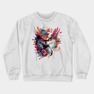 Abstract colorful eagle with feathers and flowers Crewneck Sweatshirt